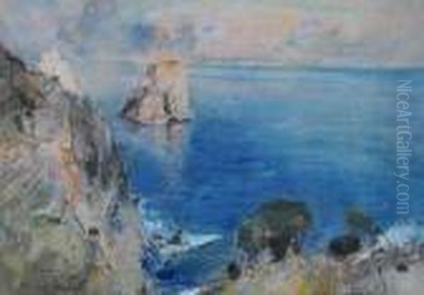 Scorcio Dei Faraglioni Di Capri Oil Painting by Giuseppe Casciaro