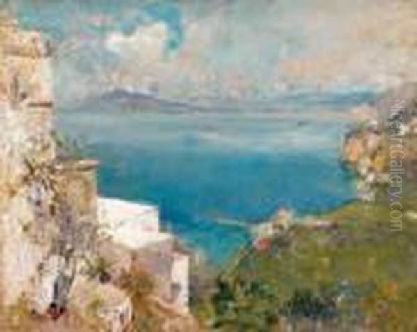 Vue De Sorrento Et Du Golf De Naples Oil Painting by Giuseppe Casciaro