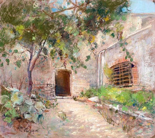 Cortile A Capri Oil Painting by Giuseppe Casciaro