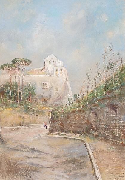 Landscape With A Church Looking Towardscapri Oil Painting by Giuseppe Casciaro