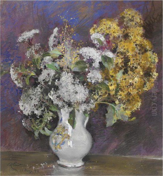 Vaso Di Fiori Bianchi E Gialli Oil Painting by Giuseppe Casciaro