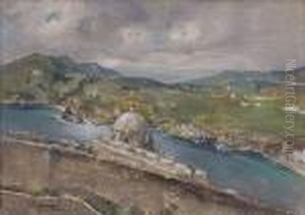 Veduta Di Procida Dal Castello Aragonese Di Ischia Oil Painting by Giuseppe Casciaro