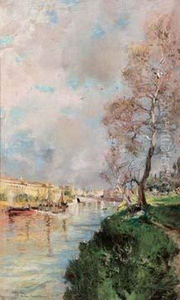 Lungo Tevere A Roma Oil Painting by Giuseppe Casciaro