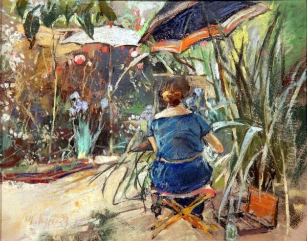 La Moglie Del Pittore In Giardino Oil Painting by Giuseppe Casciaro