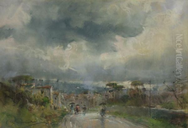 Paesaggio Con Pioggia Oil Painting by Giuseppe Casciaro