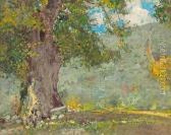 A Linden Tree; Horse-chestnut Trees At A Villa(2) Oil Painting by Giuseppe Casciaro