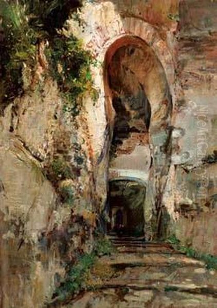 L'entrata Del Castello Di Ischia - 1916 Oil Painting by Giuseppe Casciaro