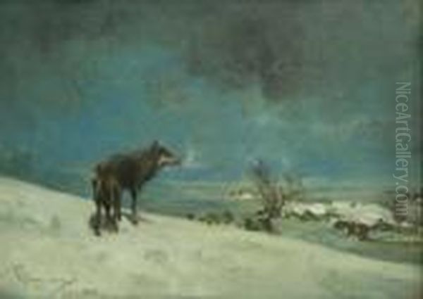 Lupo Nel Paesaggio Innevato Oil Painting by Giuseppe Casciaro