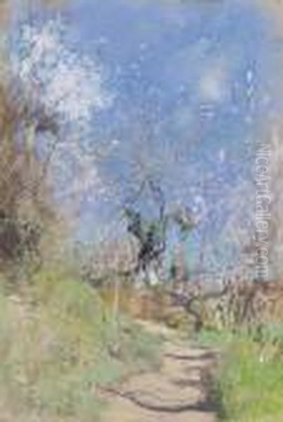 Path Through The Thickets, Spring Oil Painting by Giuseppe Casciaro