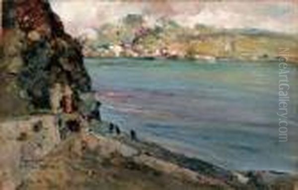 Ischia, Castello Aragonese - 1920 Oil Painting by Giuseppe Casciaro