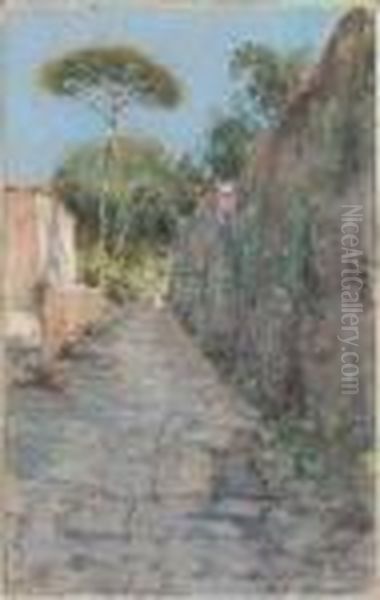 Strada Di Paese Con Figure Oil Painting by Giuseppe Casciaro