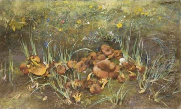 Funghi Recisi In Un Prato Oil Painting by Giuseppe Casciaro