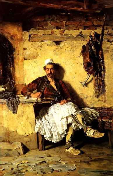 Albanian Sentinel resting (Arnaueti) Oil Painting by Paul Jovanowich