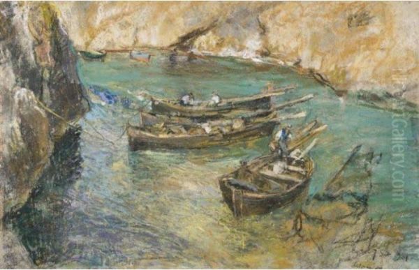 Castro, Barche Nel Porto Oil Painting by Giuseppe Casciaro