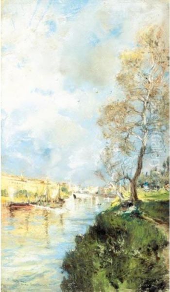 Lungotevere, Roma Oil Painting by Giuseppe Casciaro