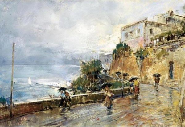 Giorno Di Pioggia A Posillipo Oil Painting by Giuseppe Casciaro