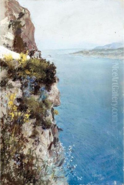 Veduta Dai Faraglioni Di Capri Oil Painting by Giuseppe Casciaro