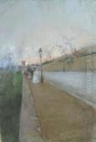 Passeggiata Al Tramonto Oil Painting by Giuseppe Casciaro