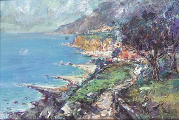 On The Capri Coast Oil Painting by Giuseppe Casciaro