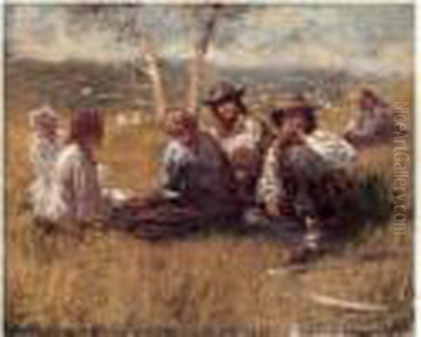 Le Repos Des Paysans Oil Painting by Giuseppe Casciaro