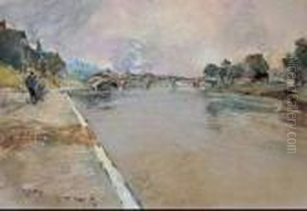 Paesaggiata Lungo Il Fiume Oil Painting by Giuseppe Casciaro