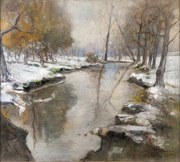 Torrente Sotto La Neve Oil Painting by Giuseppe Casciaro