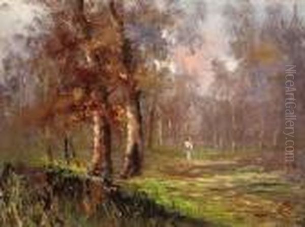 A Woodland Landscape Oil Painting by Giuseppe Casciaro