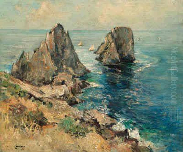 Cliff Along The Shore Oil Painting by Giuseppe Casciaro