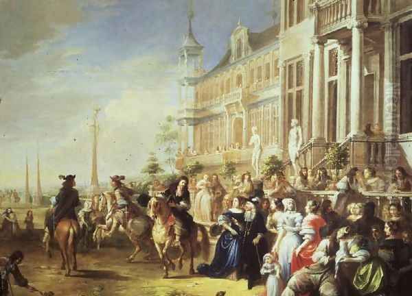 An Elegant Company Before a Palace Oil Painting by Hieronymus Janssens