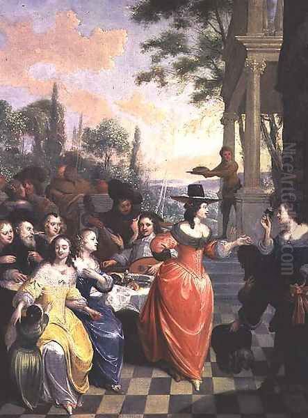 Cavaliers and Ladies on a Balcony Before Dancing Figures Oil Painting by Hieronymus Janssens