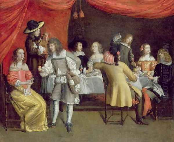 Elegant Company Dining Beneath a Red Canopy Oil Painting by Hieronymus Janssens