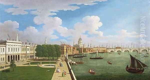 A Panoramic View of the Thames with St Pauls Oil Painting by William James