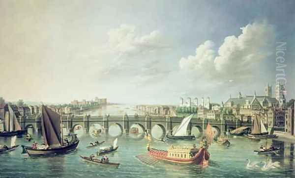 The Thames below Westminster Bridge Oil Painting by William James