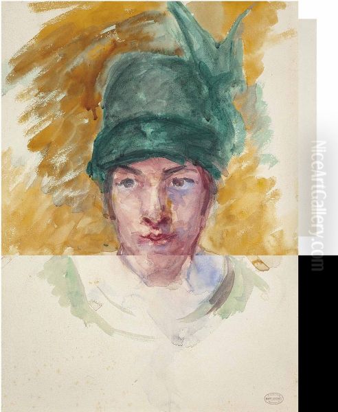 Sketch For Young Woman In A Small Winged Hat Holding A Cat Oil Painting by Mary Cassatt