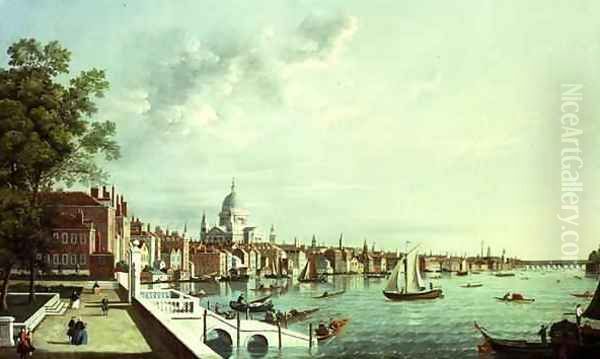 The Thames From Somerset House Looking Downstream Oil Painting by William James