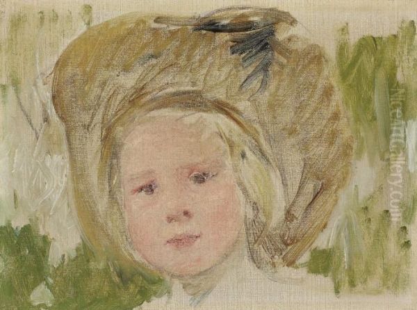 Sketch Of Head Of A Girl In A Hat With A Black Rosette Oil Painting by Mary Cassatt