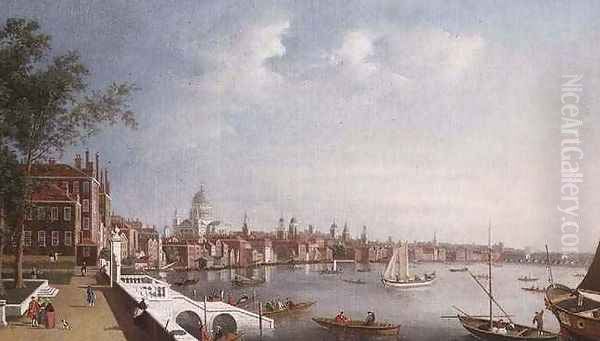 View of the Thames looking towards St Pauls from the gardens of Somerset House Oil Painting by William James