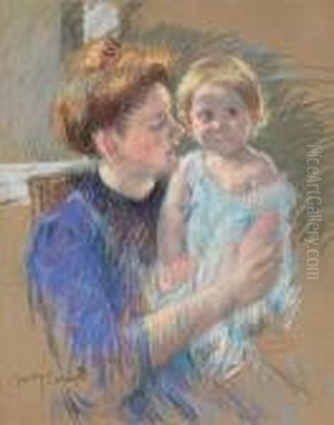 Mother In Purple Holding Her Child Oil Painting by Mary Cassatt