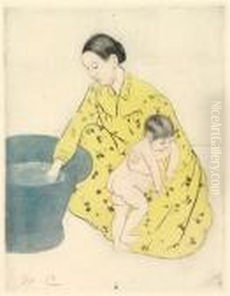 The Bath Oil Painting by Mary Cassatt