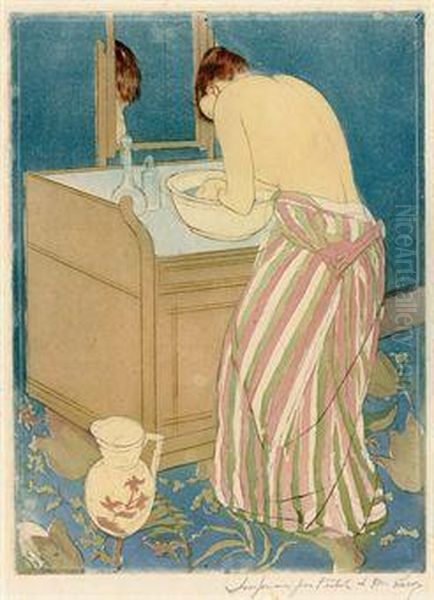 Woman Bathing Oil Painting by Mary Cassatt