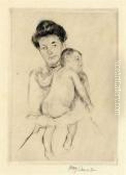 Mother Holding Her Nude Baby Oil Painting by Mary Cassatt