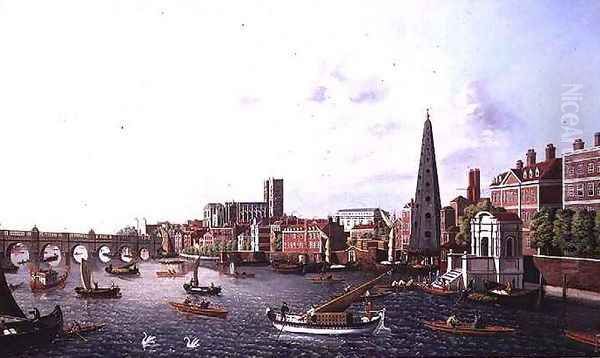 View of the River Thames at York Steps looking towards Westminster Abbey Oil Painting by William James