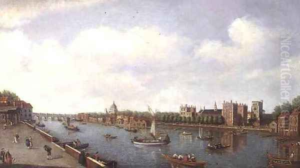 View of the Thames at Lambeth Palace Oil Painting by William James