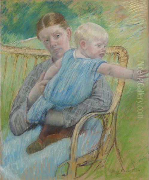 Mathilde Holding A Baby Who Reaches Out To Right Oil Painting by Mary Cassatt