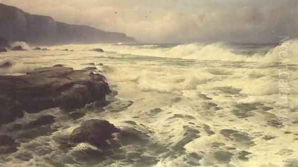 Waves Breaking on a Rocky Shoreline Oil Painting by David James