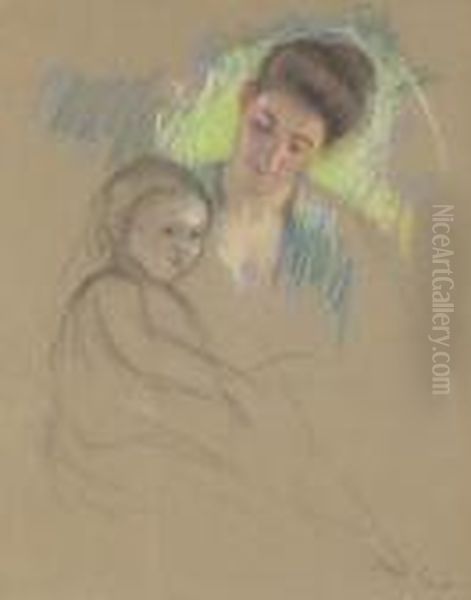 Sketch Of Mother Jeanne Looking Down At Her Baby Oil Painting by Mary Cassatt