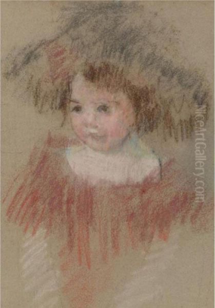 Margot In A Big Hat (fillette, Corsage Rouge) Oil Painting by Mary Cassatt