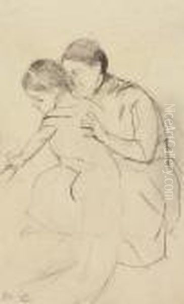 Baby With Left Hand Touching A Tub, Held By Her Nurse Oil Painting by Mary Cassatt