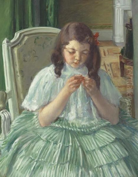 Francoise In Green, Sewing Oil Painting by Mary Cassatt