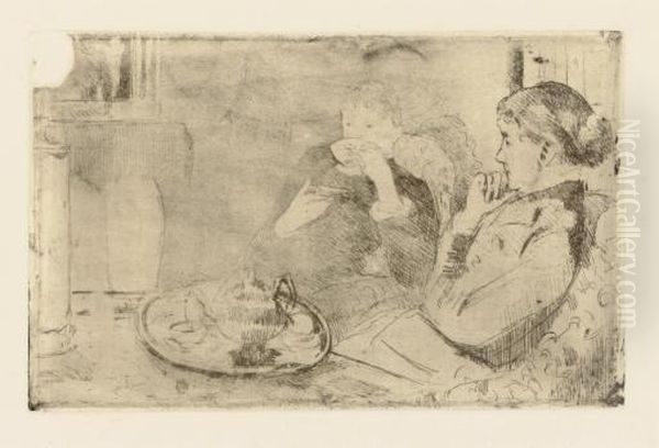 Lydia And Her Mother At Tea (b. 69) Oil Painting by Mary Cassatt